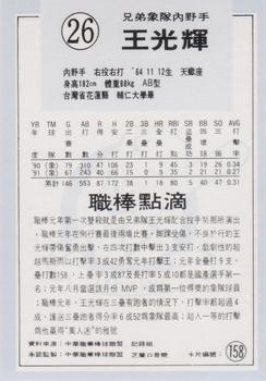 1991 Chiclets CPBL #158 Kuang-Hui Wang Back