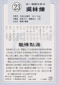 1991 Chiclets CPBL #237 Lin-Lien Wu Back