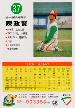 1992 Chiclets CPBL #245 Cheng-Hsien Chen Back