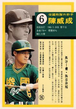 1992 Chiclets CPBL #345 Wei-Cheng Chen Back