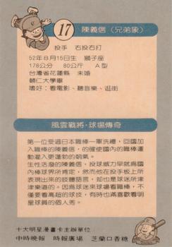 1992 Chiclets CPBL #391 Yi-Hsin Chen Back