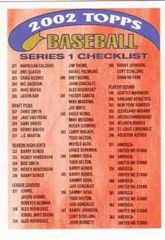 2002 Topps - Checklists Red #3 Series 1 Checklist 3: 321-365 and Inserts Front