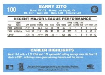 2002 Donruss Originals - Aqueous #100 Barry Zito Back