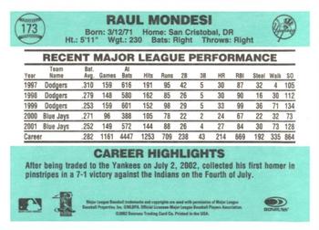 2002 Donruss Originals - Aqueous #173 Raul Mondesi Back