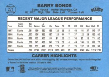 2002 Donruss Originals - Aqueous #271 Barry Bonds Back