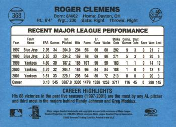 2002 Donruss Originals - Aqueous #368 Roger Clemens Back