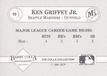 1991 The Colla Collection Ken Griffey Jr. #10 Ken Griffey Jr. Back