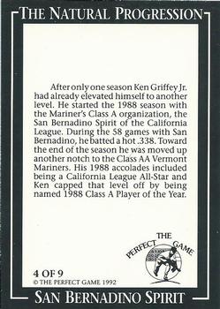 1992 The Perfect Game Ken Griffey Jr. The Natural Progression #4 Ken Griffey Jr. Back