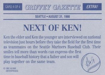 1991 Alrak Enterprises Ken Griffey Jr. Griffey Gazette (unlicensed) #4 Ken Griffey Jr. / Ken Griffey Sr. Back