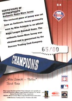 2002 Donruss Originals - Champions Materials #C-4 Mike Schmidt Back
