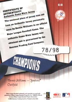 2002 Donruss Originals - Champions Materials #C-11 Bernie Williams Back