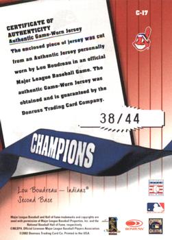 2002 Donruss Originals - Champions Materials #C-17 Lou Boudreau Back