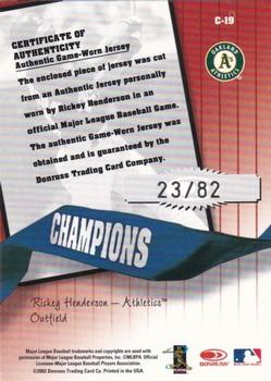 2002 Donruss Originals - Champions Materials #C-19 Rickey Henderson Back