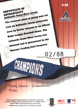 2002 Donruss Originals - Champions Materials #C-22 Randy Johnson Back