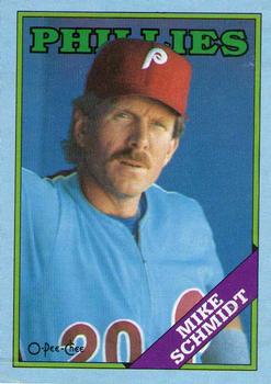 1988 O-Pee-Chee - Wax Box Bottom Panels Singles Blank Back #NNO Mike Schmidt Front