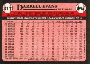 1989 Topps Traded #31T Darrell Evans Back