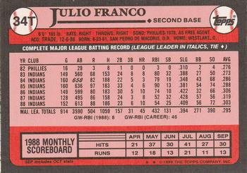 1989 Topps Traded #34T Julio Franco Back