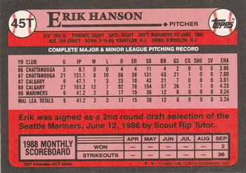1989 Topps Traded #45T Erik Hanson Back