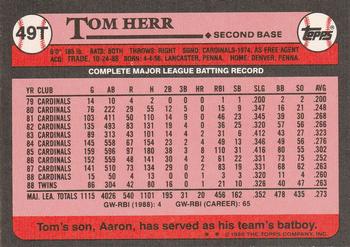 1989 Topps Traded #49T Tom Herr Back