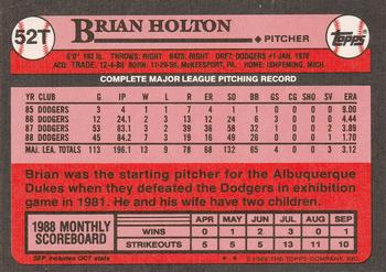 1989 Topps Traded #52T Brian Holton Back