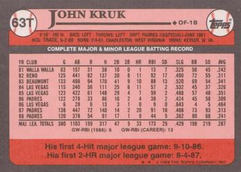1989 Topps Traded #63T John Kruk Back