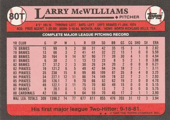 1989 Topps Traded #80T Larry McWilliams Back