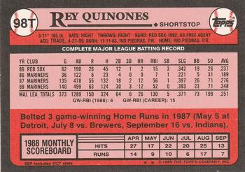 1989 Topps Traded #98T Rey Quinones Back