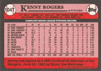 1989 Topps Traded #104T Kenny Rogers Back