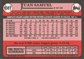 1989 Topps Traded #108T Juan Samuel Back