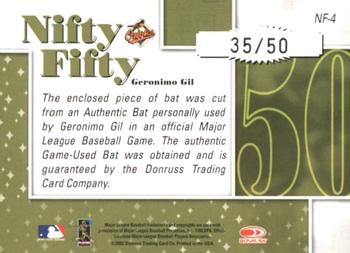 2002 Donruss Originals - Nifty Fifty Bats #NF-4 Geronimo Gil  Back