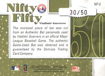 2002 Donruss Originals - Nifty Fifty Bats #NF-5 Vladimir Guerrero  Back