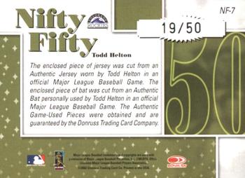 2002 Donruss Originals - Nifty Fifty Combos #NF-7 Todd Helton  Back