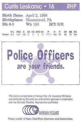 1996 Colorado Rockies Police #NNO Curtis Leskanic Back