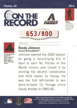 2002 Donruss Originals - On The Record #OR-6 Randy Johnson  Back