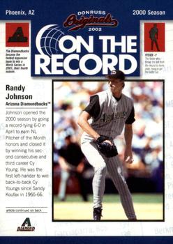 2002 Donruss Originals - On The Record #OR-6 Randy Johnson  Front