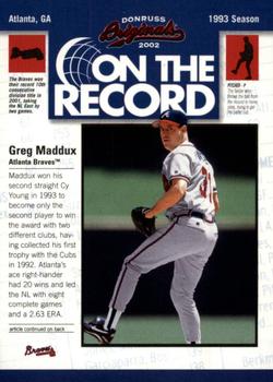 2002 Donruss Originals - On The Record #OR-7 Greg Maddux  Front