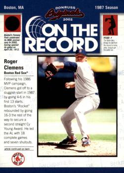 2002 Donruss Originals - On The Record #OR-8 Roger Clemens  Front