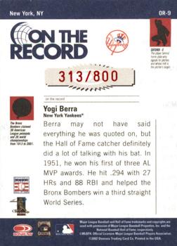 2002 Donruss Originals - On The Record #OR-9 Yogi Berra  Back
