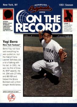 2002 Donruss Originals - On The Record #OR-9 Yogi Berra  Front