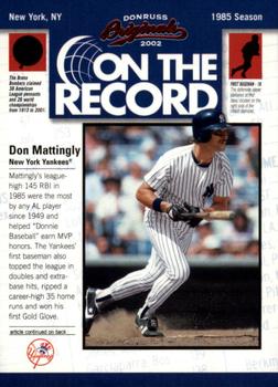 2002 Donruss Originals - On The Record #OR-10 Don Mattingly  Front