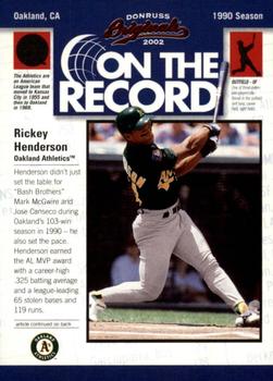 2002 Donruss Originals - On The Record #OR-11 Rickey Henderson  Front