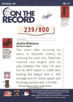 2002 Donruss Originals - On The Record #OR-13 Jackie Robinson  Back