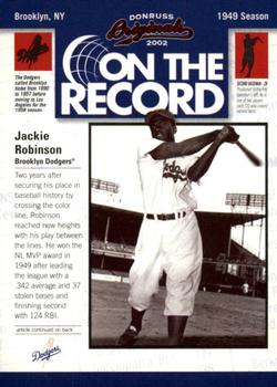 2002 Donruss Originals - On The Record #OR-13 Jackie Robinson  Front