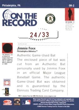 2002 Donruss Originals - On The Record Materials #OR-2 Jimmie Foxx Back