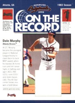 2002 Donruss Originals - On The Record Materials #OR-4 Dale Murphy Front