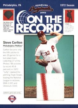 2002 Donruss Originals - On The Record Materials #OR-5 Steve Carlton Front