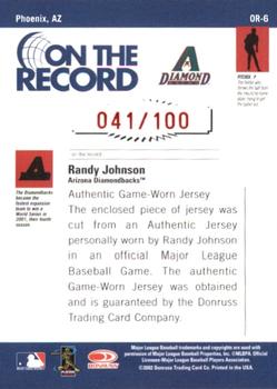 2002 Donruss Originals - On The Record Materials #OR-6 Randy Johnson Back