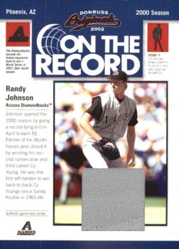 2002 Donruss Originals - On The Record Materials #OR-6 Randy Johnson Front