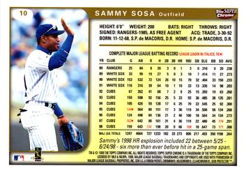 1999 Topps SuperChrome #10 Sammy Sosa Back