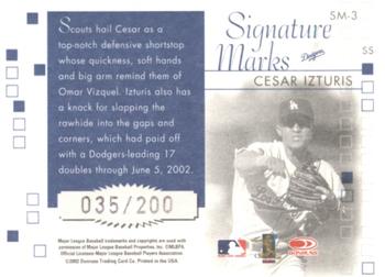 2002 Donruss Originals - Signature Marks #SM-3 Cesar Izturis Back